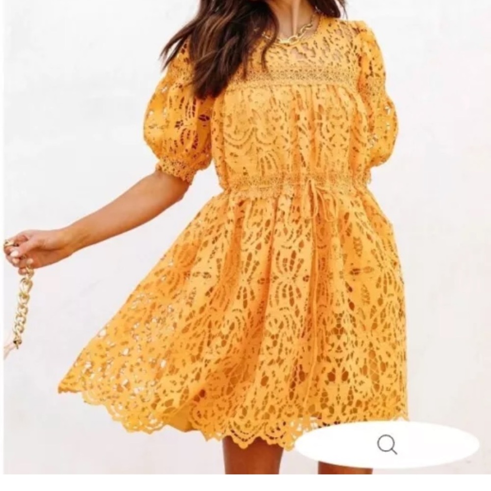 Just Me Orange Lace Dress, XS